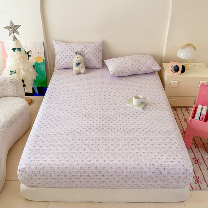 91家纺网 家纺一手货源 找家纺 温眠家纺 2025春夏新款云感棉双层纱床笠单床笠枕套三件套场景二 琉璃瓦梦