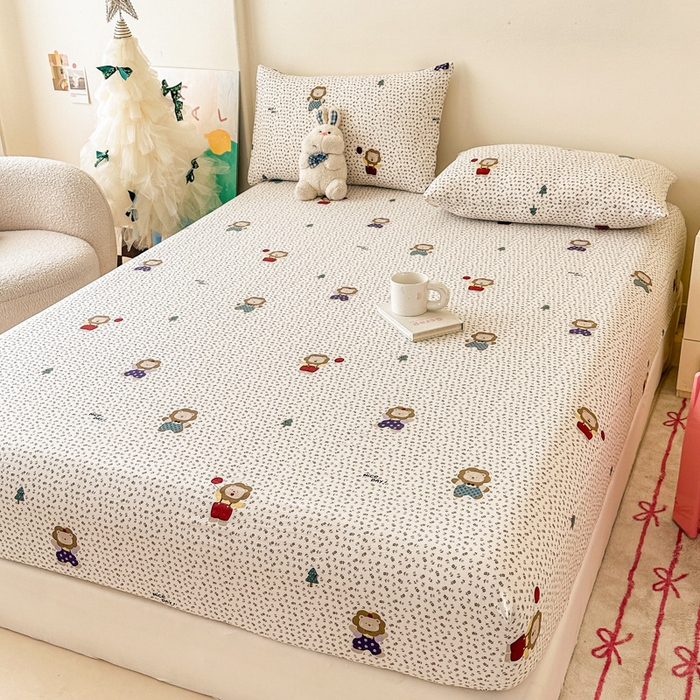 91家纺网 家纺一手货源 找家纺 温眠家纺 2025春夏新款云感棉双层纱床笠单床笠枕套三件套场景二 甜茶