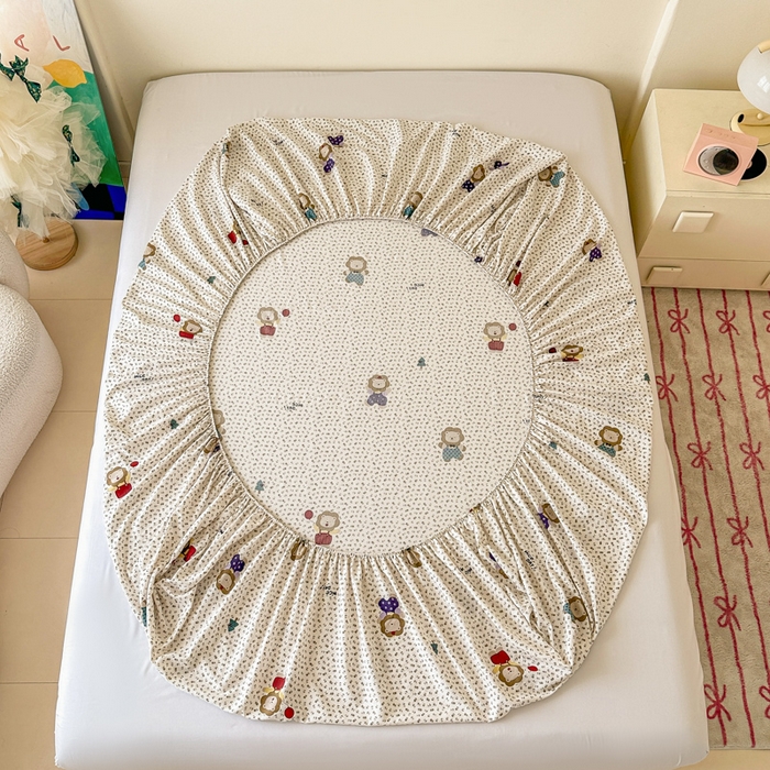 91家纺网 家纺一手货源 找家纺 温眠家纺 2025春夏新款云感棉双层纱床笠单床笠枕套三件套场景二 甜茶