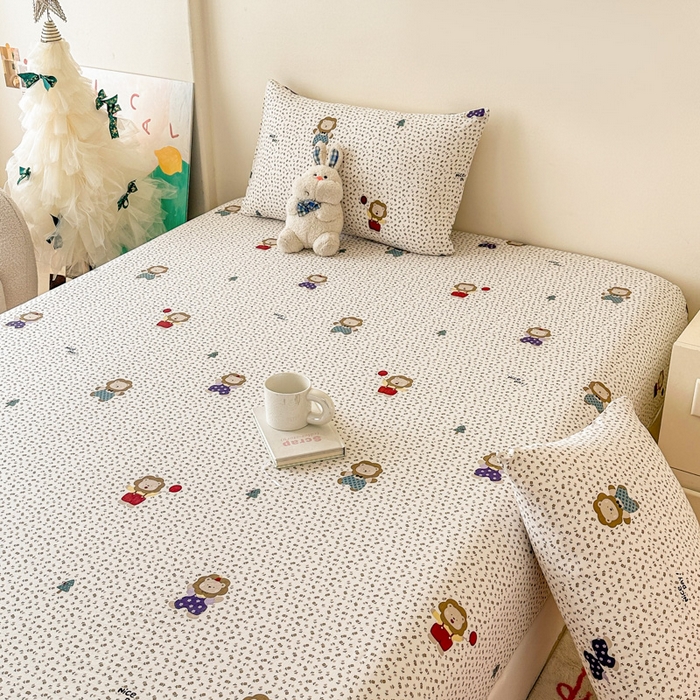 91家纺网 家纺一手货源 找家纺 温眠家纺 2025春夏新款云感棉双层纱床笠单床笠枕套三件套场景二 甜茶