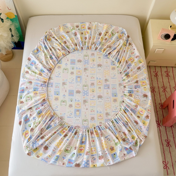 91家纺网 家纺一手货源 找家纺 温眠家纺 2025春夏新款云感棉双层纱床笠单床笠枕套三件套场景二 春日花花