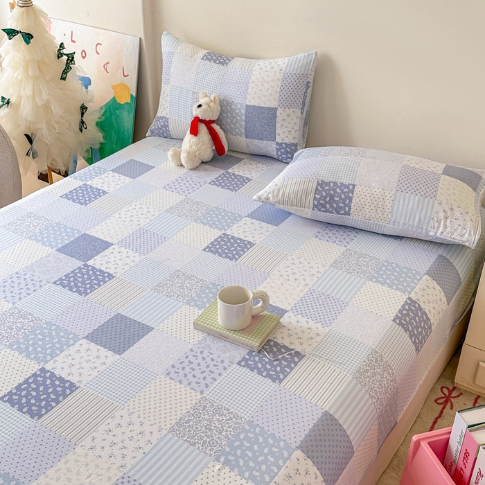 91家纺网 家纺一手货源 找家纺 （总）温眠家纺 2025春夏新款云感棉双层纱床笠单床笠枕套三件套场景二