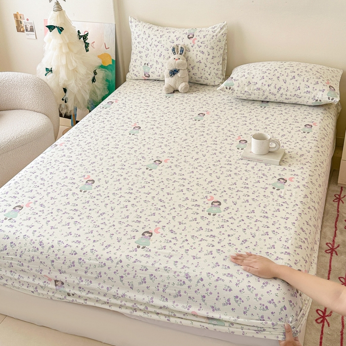 温眠家纺 2025春夏新款云感棉双层纱床笠单床笠枕套三件套场景二 思念女孩