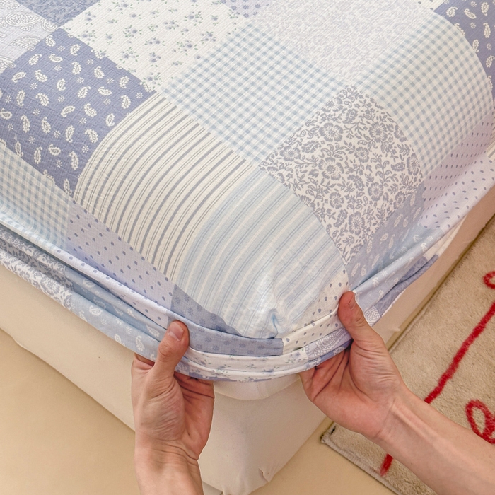 91家纺网 家纺一手货源 找家纺 （总）温眠家纺 2025春夏新款云感棉双层纱床笠单床笠枕套三件套场景二