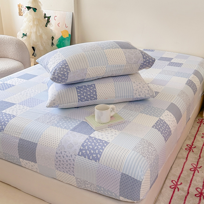 91家纺网 家纺一手货源 找家纺 温眠家纺 2025春夏新款云感棉双层纱床笠单床笠枕套三件套场景二 半亩花田