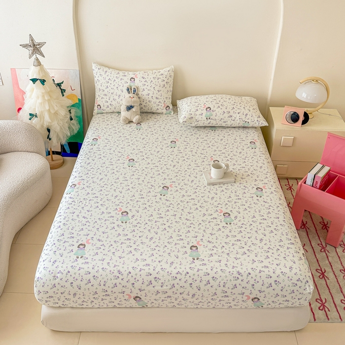 91家纺网 家纺一手货源 找家纺 温眠家纺 2025春夏新款云感棉双层纱床笠单床笠枕套三件套场景二 思念女孩