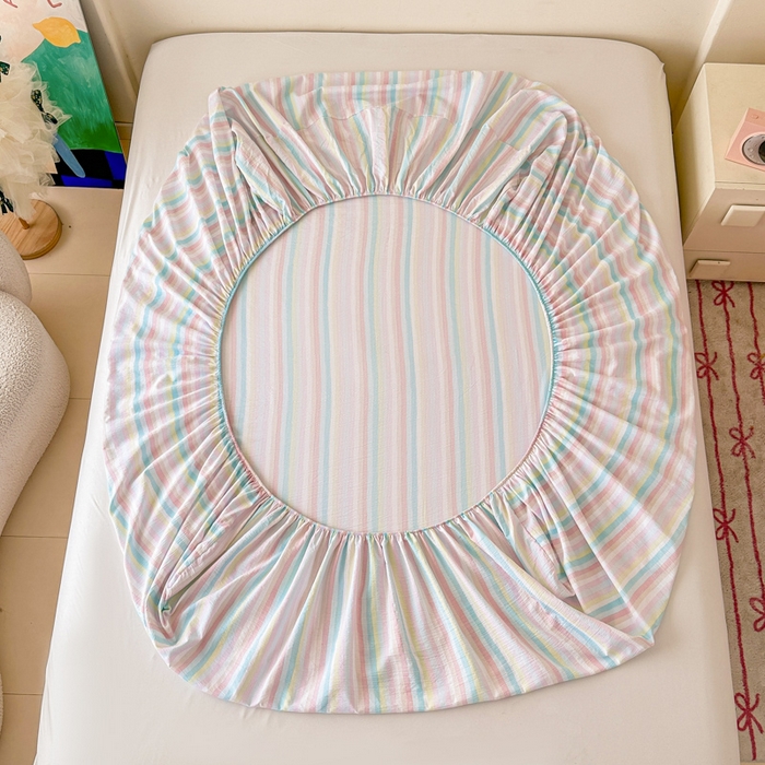 91家纺网 家纺一手货源 找家纺 温眠家纺 2025春夏新款云感棉双层纱床笠单床笠枕套三件套场景二 遇见彩虹