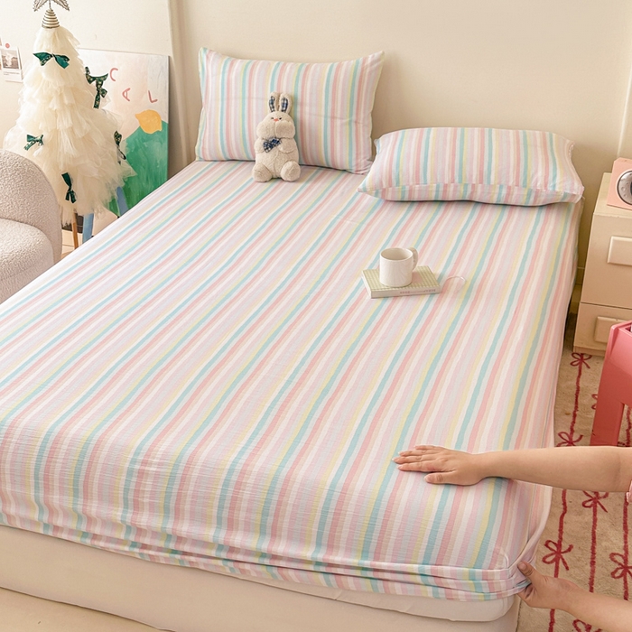 温眠家纺 2025春夏新款云感棉双层纱床笠单床笠枕套三件套场景二 遇见彩虹