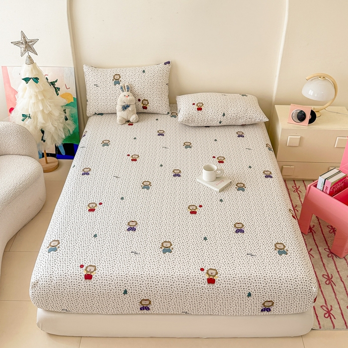 91家纺网 家纺一手货源 找家纺 温眠家纺 2025春夏新款云感棉双层纱床笠单床笠枕套三件套场景二 甜茶