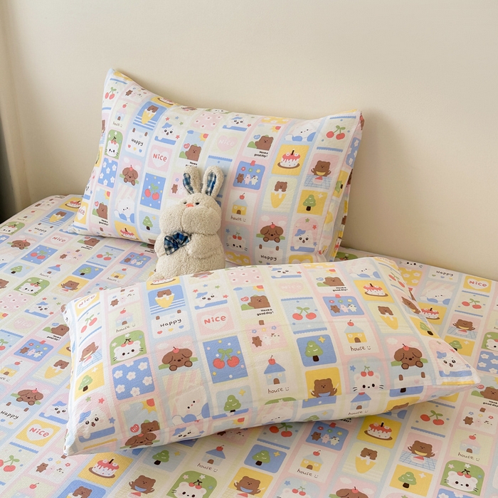 91家纺网 家纺一手货源 找家纺 温眠家纺 2025春夏新款云感棉双层纱床笠单床笠枕套三件套场景二 春日花花