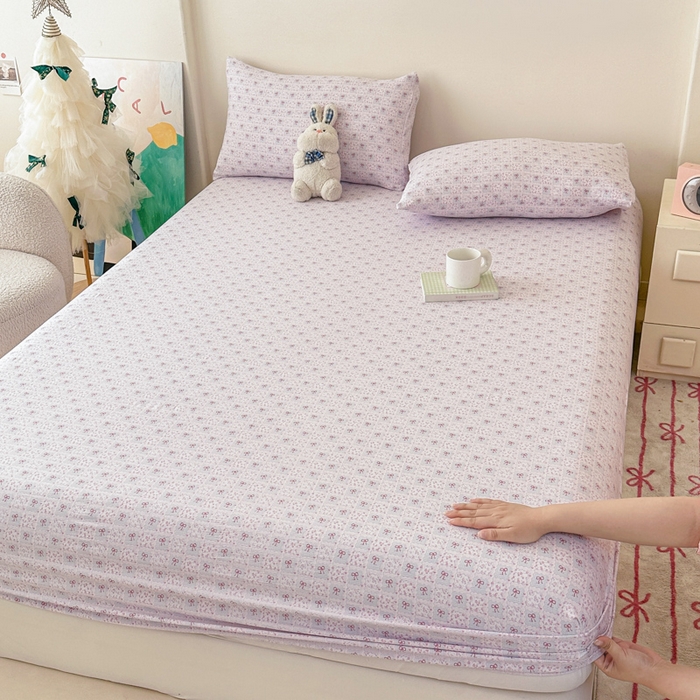 91家纺网 家纺一手货源 找家纺 温眠家纺 2025春夏新款云感棉双层纱床笠单床笠枕套三件套场景二 琉璃瓦梦