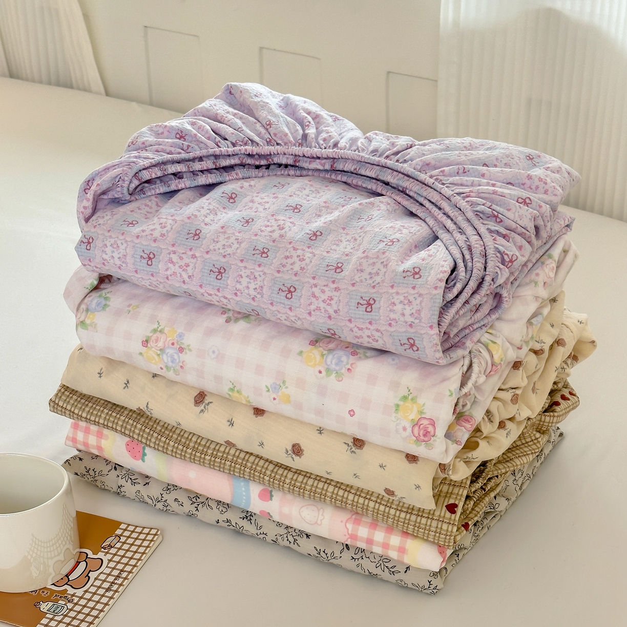 91家纺网 家纺一手货源 找家纺 温眠家纺 2025春夏新款云感棉双层纱床笠单床笠枕套三件套场景二 组合