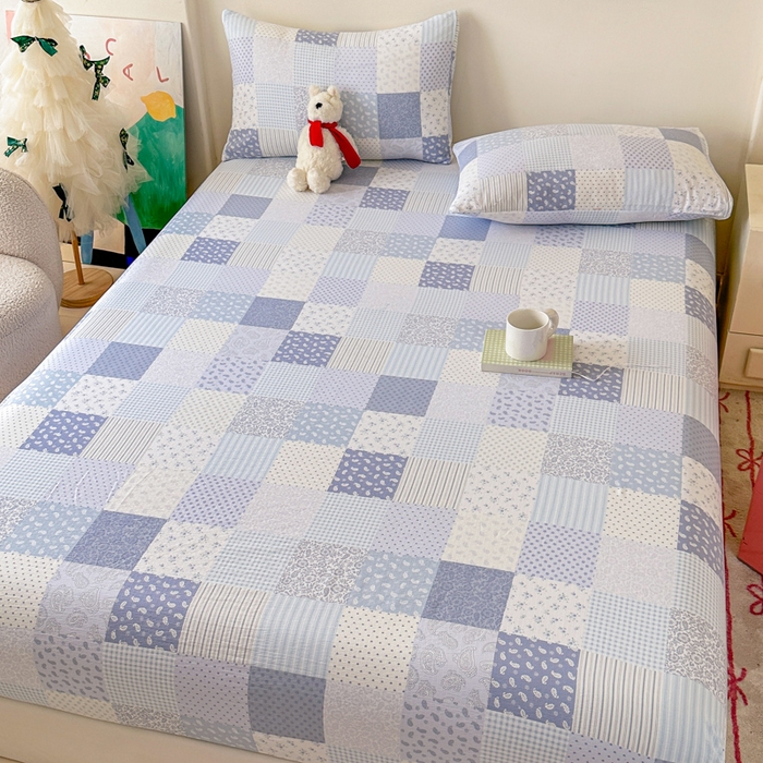 91家纺网 家纺一手货源 找家纺 （总）温眠家纺 2025春夏新款云感棉双层纱床笠单床笠枕套三件套场景二