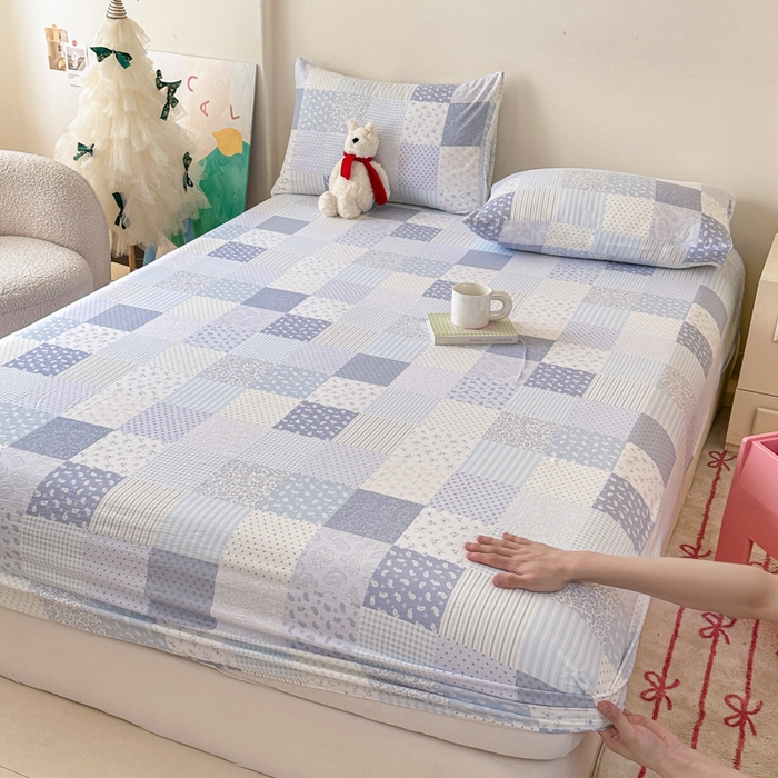 91家纺网 家纺一手货源 找家纺 温眠家纺 2025春夏新款云感棉双层纱床笠单床笠枕套三件套场景二 半亩花田