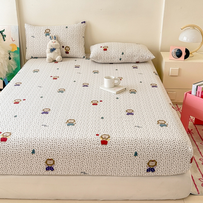 91家纺网 家纺一手货源 找家纺 温眠家纺 2025春夏新款云感棉双层纱床笠单床笠枕套三件套场景二 甜茶