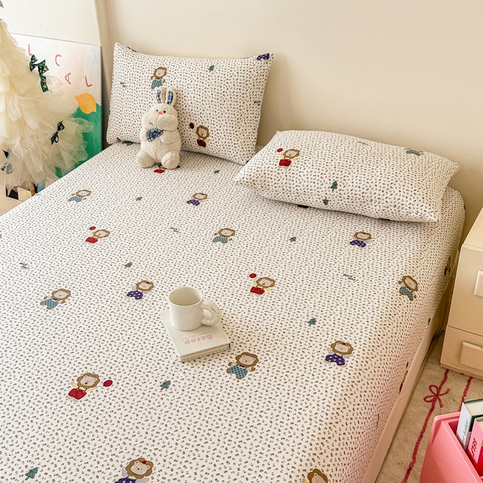 91家纺网 家纺一手货源 找家纺 温眠家纺 2025春夏新款云感棉双层纱床笠单床笠枕套三件套场景二 甜茶