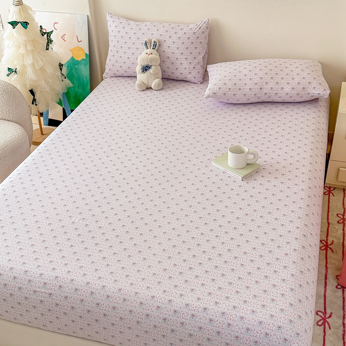 91家纺网 家纺一手货源 找家纺 温眠家纺 2025春夏新款云感棉双层纱床笠单床笠枕套三件套场景二 琉璃瓦梦