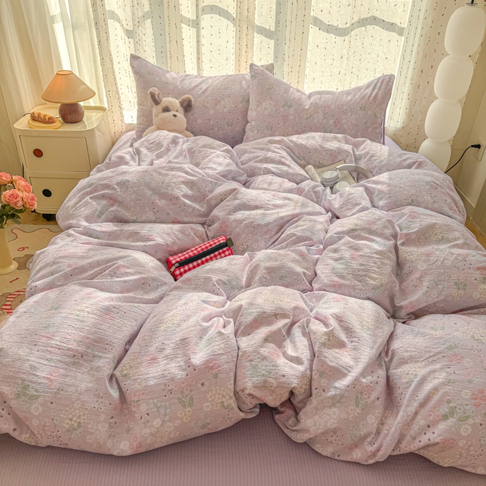 温眠家纺 2025新款云感针织双层纱四件套-第二波 夕颜