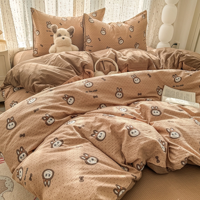 91家纺网 家纺一手货源 找家纺 温眠家纺 2025新款云感针织双层纱四件套-第二波 咖啡布布