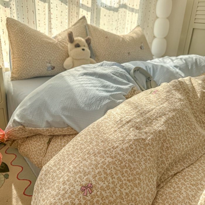 91家纺网 家纺一手货源 找家纺 温眠家纺 2025新款云感针织双层纱四件套-第二波 樱桃小兔