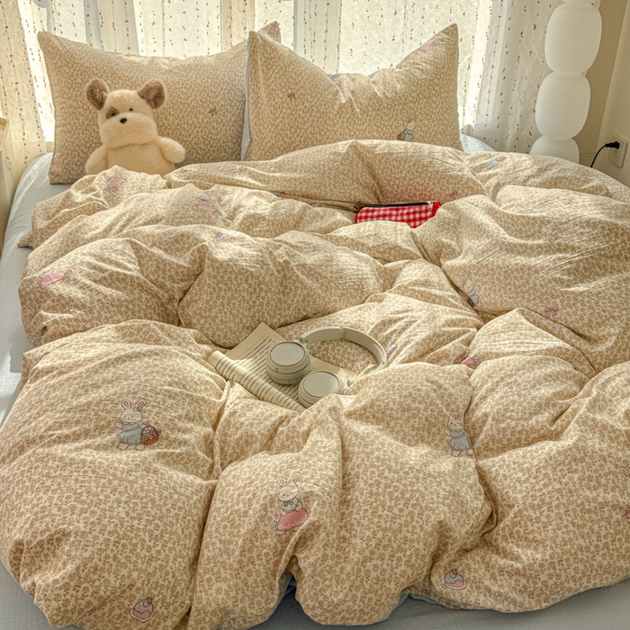 91家纺网 家纺一手货源 找家纺 温眠家纺 2025新款云感针织双层纱四件套-第二波 樱桃小兔