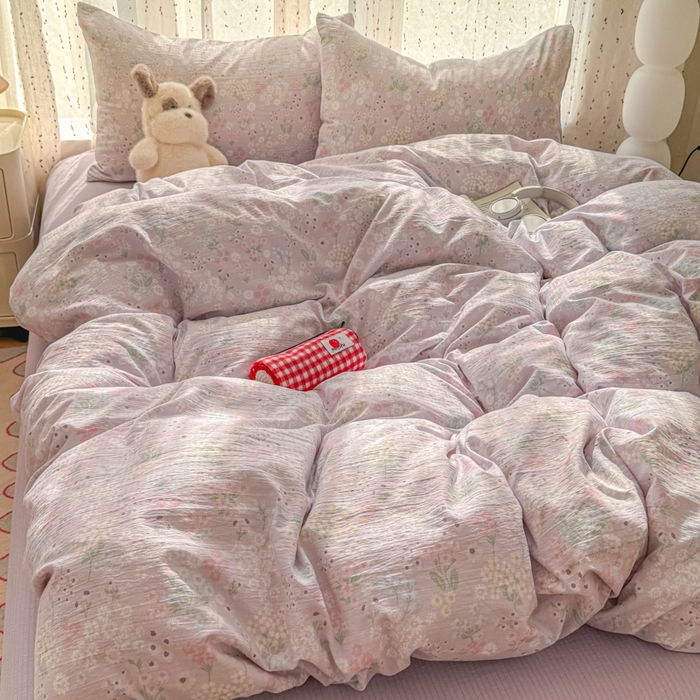 91家纺网 家纺一手货源 找家纺 温眠家纺 2025新款云感针织双层纱四件套-第二波 夕颜