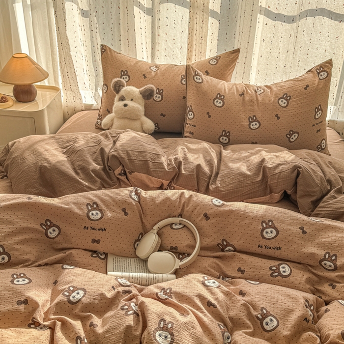 91家纺网 家纺一手货源 找家纺 温眠家纺 2025新款云感针织双层纱四件套-第二波 咖啡布布