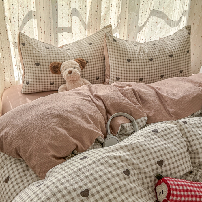 91家纺网 家纺一手货源 找家纺 温眠家纺 2025新款云感针织双层纱四件套-第二波 心格