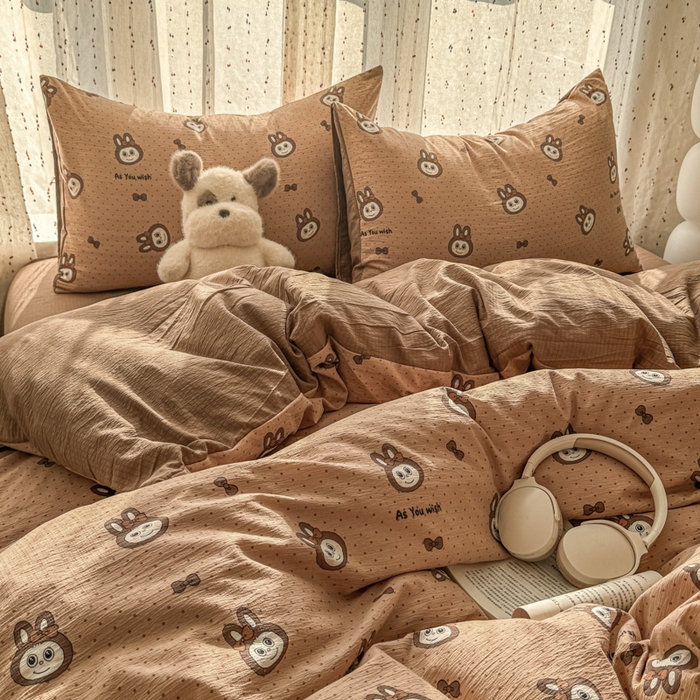 91家纺网 家纺一手货源 找家纺 温眠家纺 2025新款云感针织双层纱四件套-第二波 咖啡布布