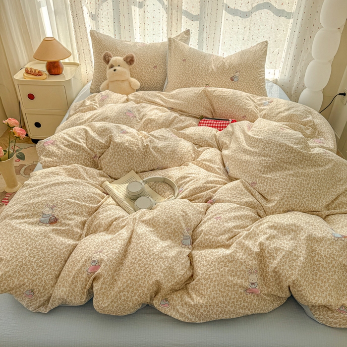 温眠家纺 2025新款云感针织双层纱四件套-第二波 樱桃小兔