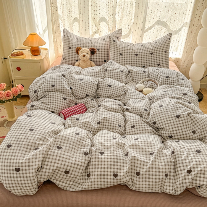 温眠家纺 2025新款云感针织双层纱四件套-第二波 心格