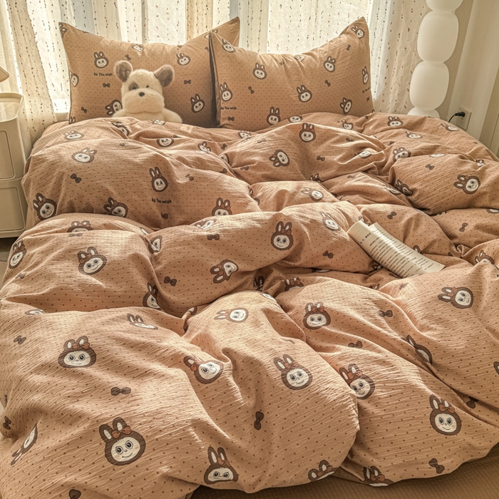 91家纺网 家纺一手货源 找家纺 温眠家纺 2025新款云感针织双层纱四件套-第二波 咖啡布布