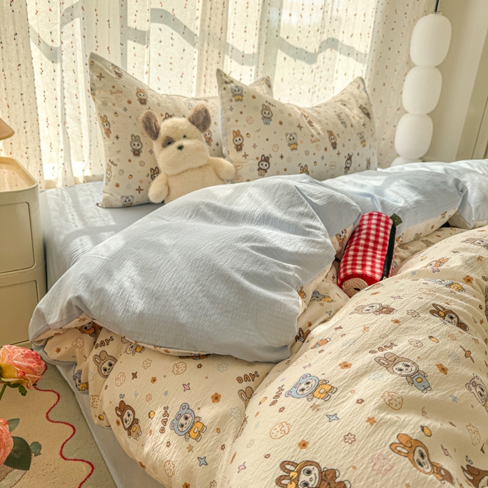 91家纺网 家纺一手货源 找家纺 温眠家纺 2025新款云感针织双层纱四件套-第二波 涂鸦布布