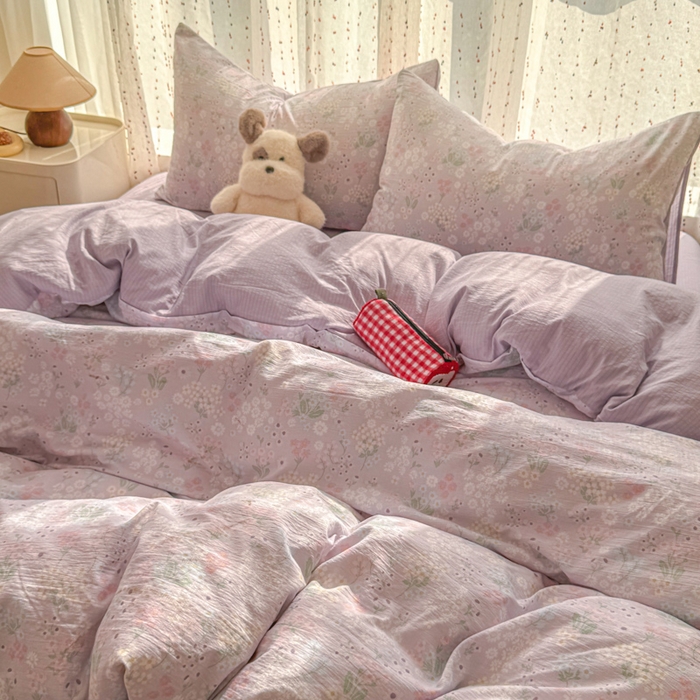 91家纺网 家纺一手货源 找家纺 温眠家纺 2025新款云感针织双层纱四件套-第二波 夕颜