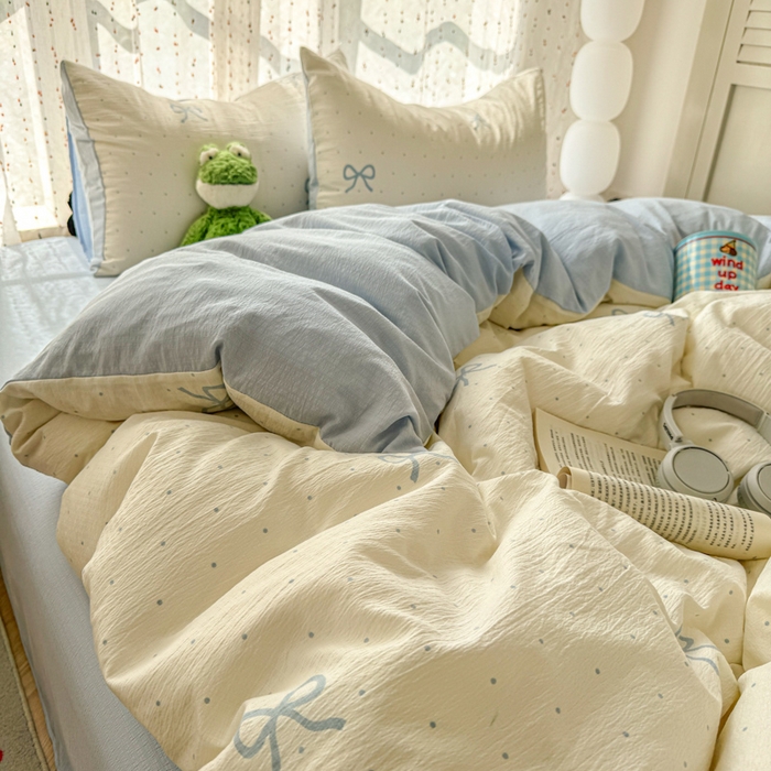 91家纺网 家纺一手货源 找家纺 温眠家纺 2025新款云感针织双层纱四件套-第二波 薄荷奶盖