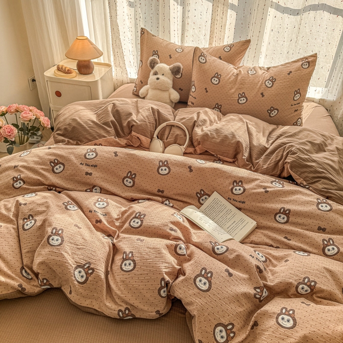 91家纺网 家纺一手货源 找家纺 温眠家纺 2025新款云感针织双层纱四件套-第二波 咖啡布布