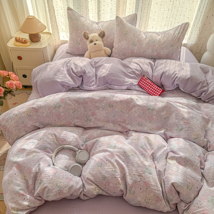 91家纺网 家纺一手货源 找家纺 温眠家纺 2025新款云感针织双层纱四件套-第二波 夕颜