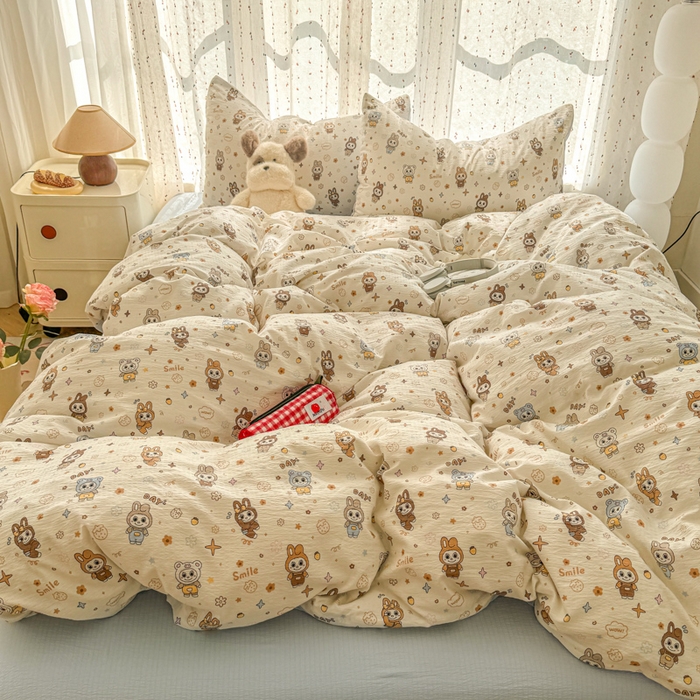 温眠家纺 2025新款云感针织双层纱四件套-第二波 涂鸦布布