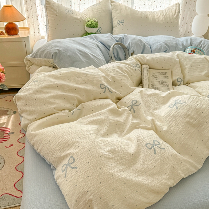 91家纺网 家纺一手货源 找家纺 温眠家纺 2025新款云感针织双层纱四件套-第二波 薄荷奶盖