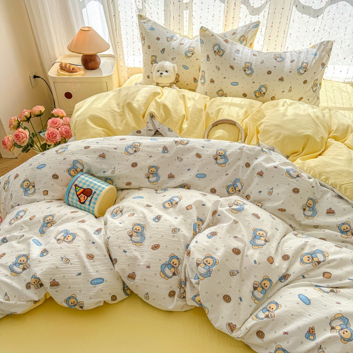 91家纺网 家纺一手货源 找家纺 温眠家纺 2025新款云感针织双层纱四件套-第二波 甜点小熊