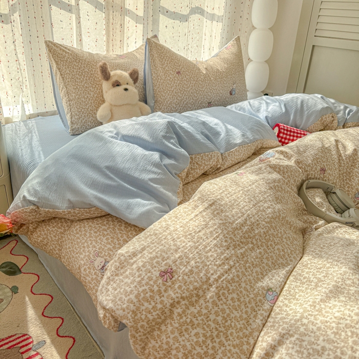 91家纺网 家纺一手货源 找家纺 温眠家纺 2025新款云感针织双层纱四件套-第二波 樱桃小兔