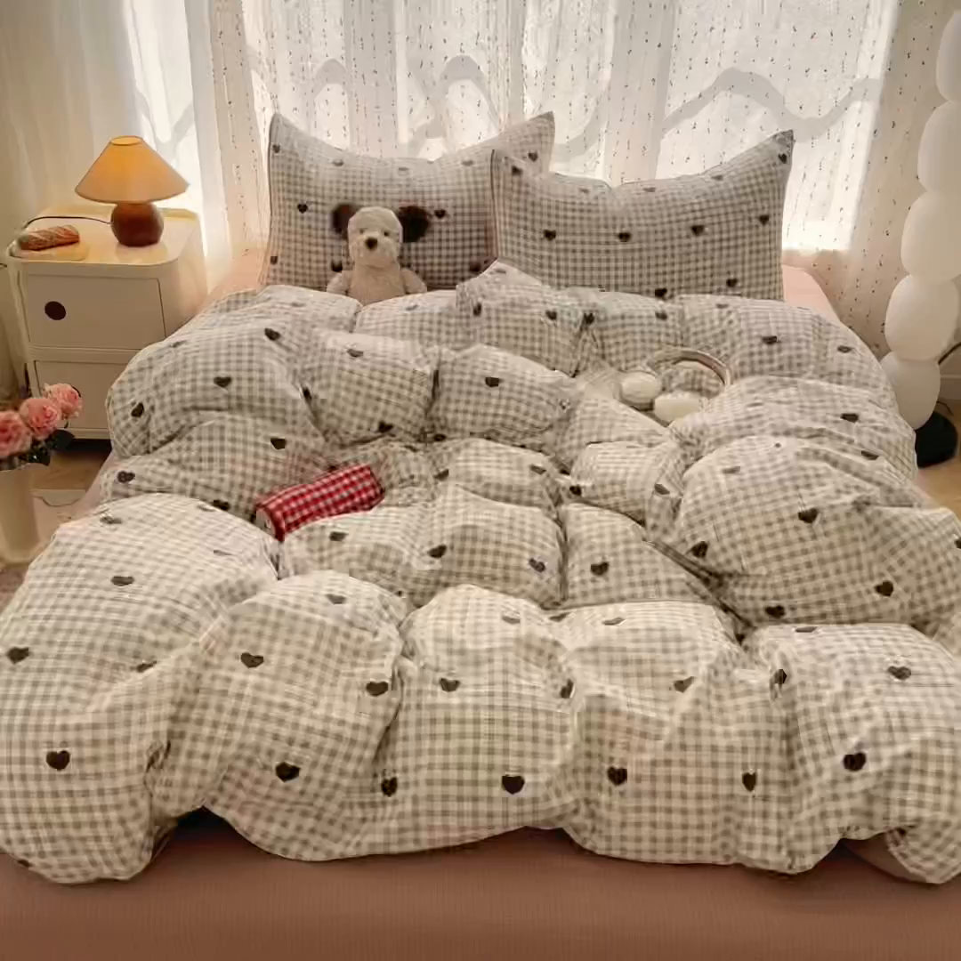 91家纺网 家纺一手货源 找家纺 温眠家纺 2025新款云感针织双层纱四件套-第二波 心格