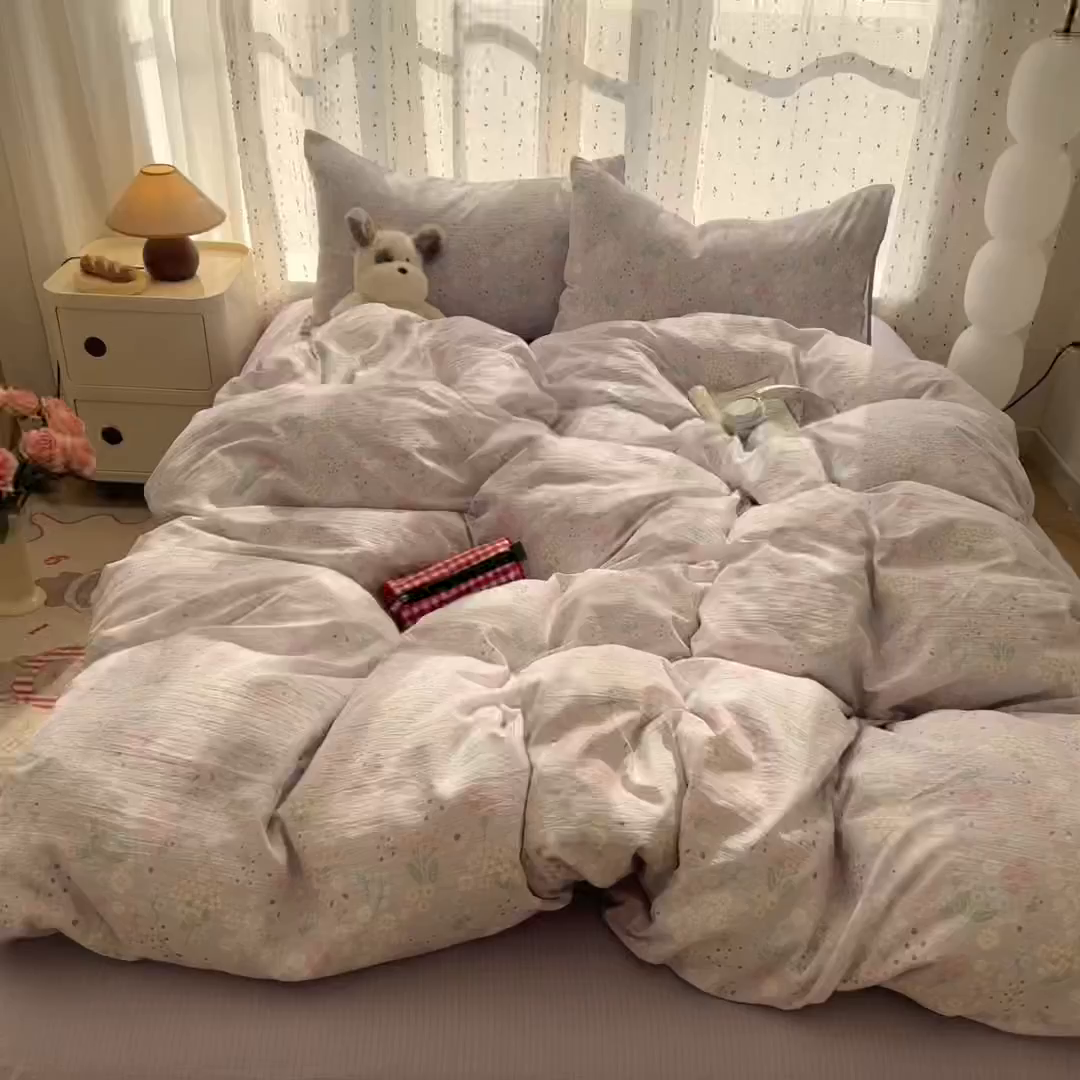 91家纺网 家纺一手货源 找家纺 温眠家纺 2025新款云感针织双层纱四件套-第二波 夕颜