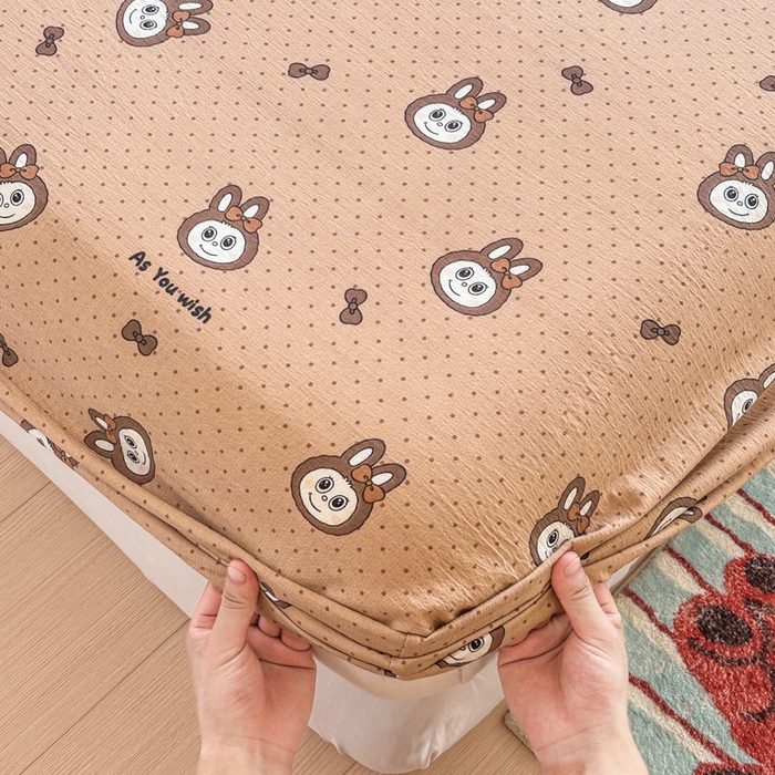 91家纺网 家纺一手货源 找家纺 温眠家纺 2025新款云感皱皱双层纱床笠 咖啡布布