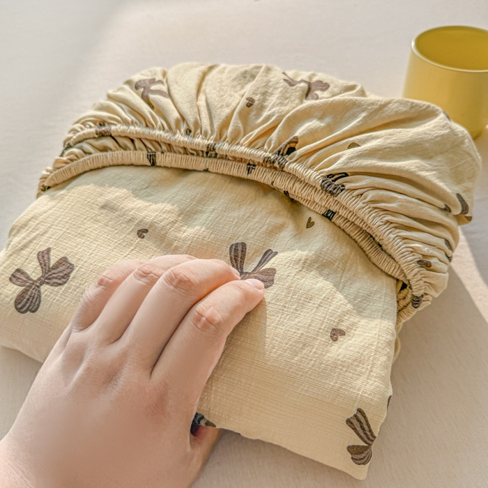 91家纺网 家纺一手货源 找家纺 温眠家纺 2025新款云感皱皱双层纱床笠 时光