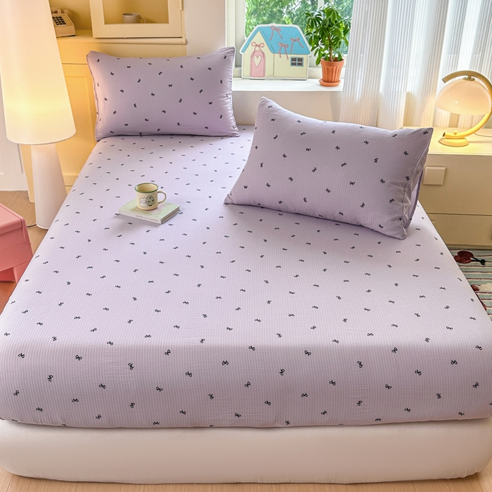 91家纺网 家纺一手货源 找家纺 温眠家纺 2025新款云感皱皱双层纱床笠 小资情调