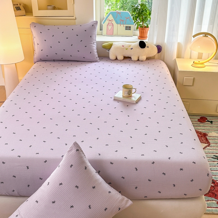 91家纺网 家纺一手货源 找家纺 温眠家纺 2025新款云感皱皱双层纱床笠 小资情调