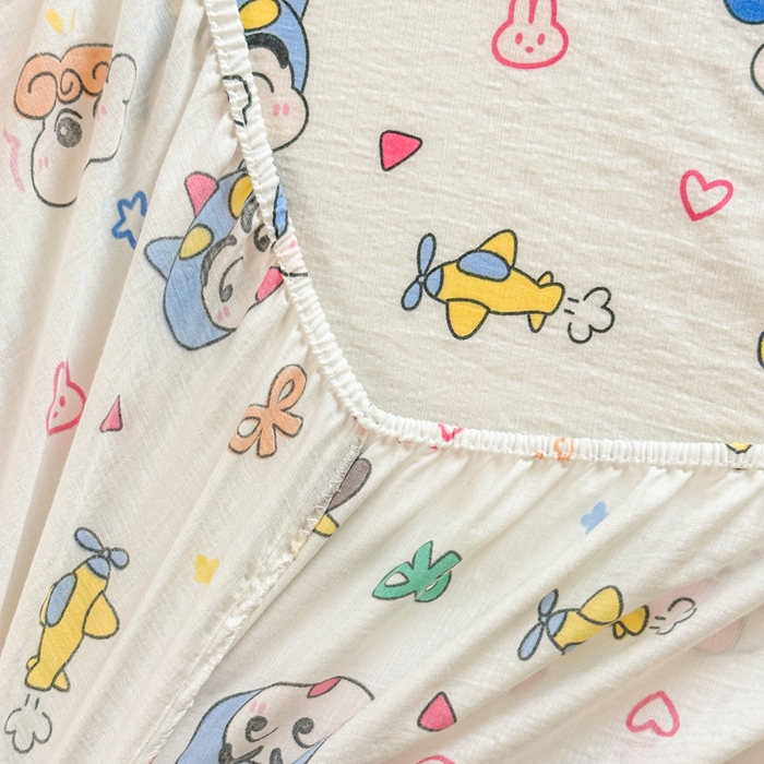 91家纺网 家纺一手货源 找家纺 温眠家纺 2025新款云感皱皱双层纱床笠 快乐家族