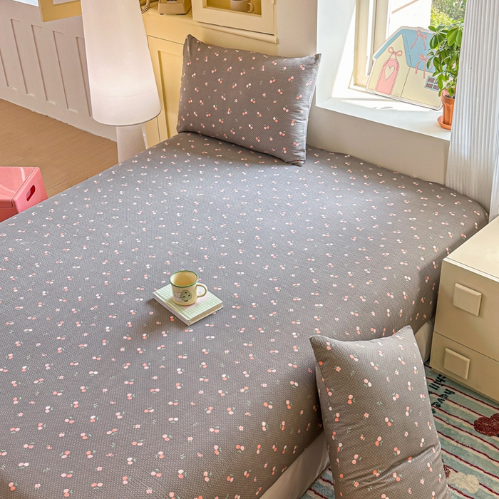 91家纺网 家纺一手货源 找家纺 温眠家纺 2025新款云感皱皱双层纱床笠 春樱