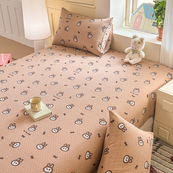 91家纺网 家纺一手货源 找家纺 温眠家纺 2025新款云感皱皱双层纱床笠 咖啡布布